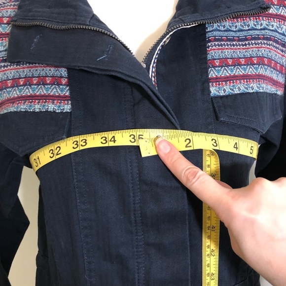 NWOT Navy Blue Utility Jacket Coat New Tribal Embroidered Print Skies Are Blue - Picture 6 of 7